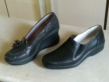 Туфли мокасины кожаные на танкетке платформе