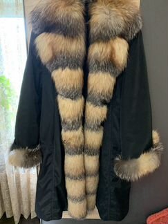Пальто женское, натуральный мех лиса кролик полушу