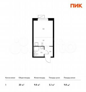 Квартира-студия, 20 м², 18/33 эт.
