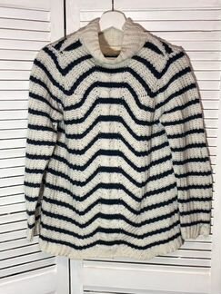 Zara knit бело синий свитер с горлом и косами