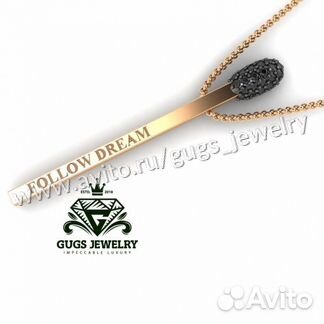 Золотая спичка с черными фианитами