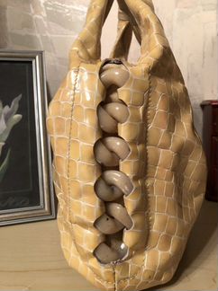 Сумка женская итальянская слоновая кость, лак