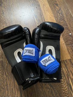 Перчатки Everlast с бинтами, 10 унций