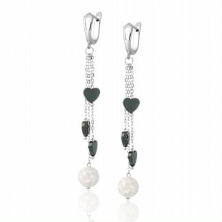 Серьги со снежным кварцем и гематитом