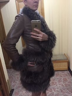 La reine blance кожаное пальто с мехом