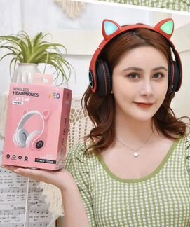 Беспроводные наушники светящиеся с ушками