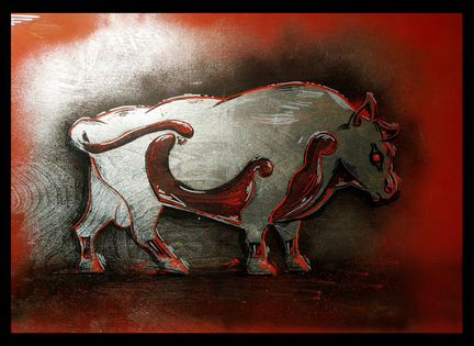 Картина Новогодний серебристый бык напористый