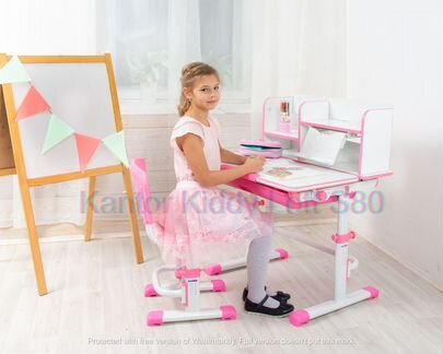 Растущая Парта S80 роз+Секретер+Стул+Лампа/Тайвань