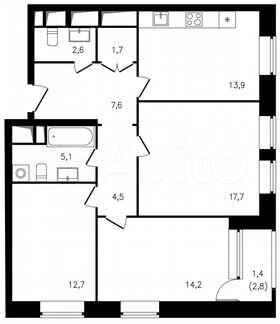3-к квартира, 81.4 м², 16/23 эт.