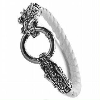 Браслет кожаный Кольцо Дракона 21 см белый LTH147