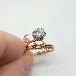 Золотое кольцо СССР с бриллиантом 0,27 карат