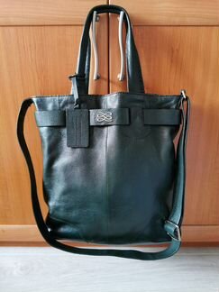 Большая кожаная темно-зелёная сумка Lancel