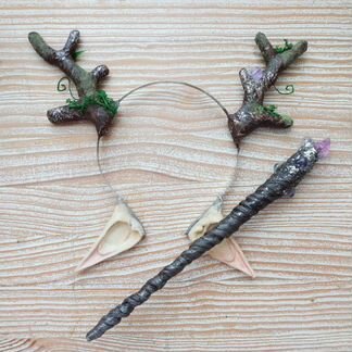 Эльфийские лесные рожки на ободке с палочкой