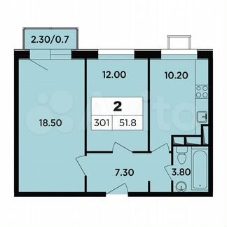 2-к апартаменты, 51.8 м², 13/18 эт.